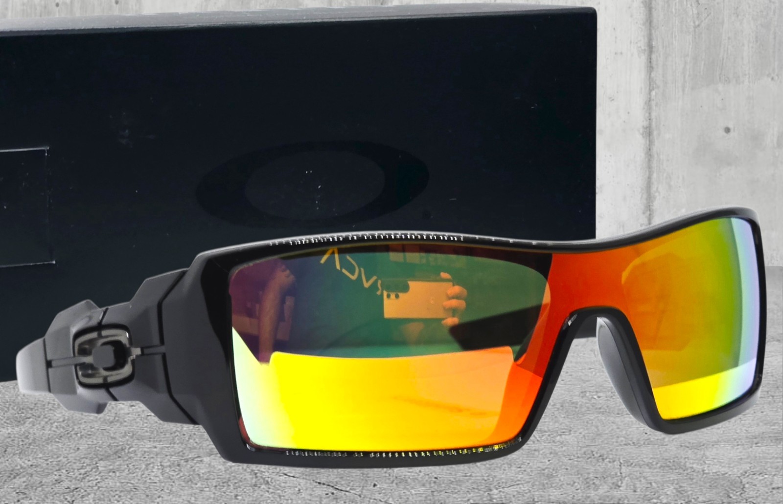 Custom OAKLEY black OIL RIG +(aftermarket) fire POLARIZED sunglasses NEW IN BOX!