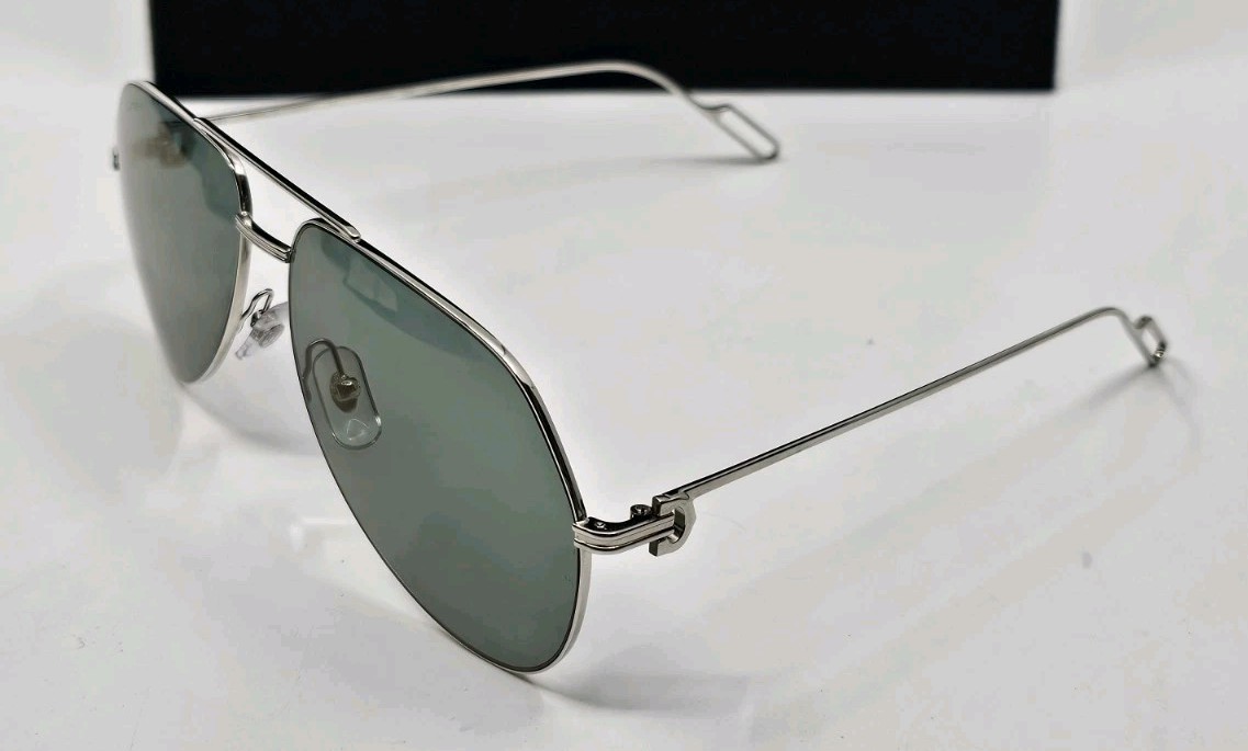 Cartier CT0110S Premiere de Cartier Blue Aviator 60 14 140 Chrome Sunglasses