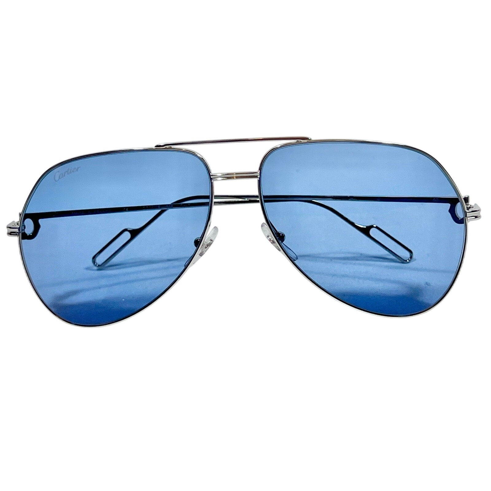 Cartier Aviator Sunglasses Silver Frame Blue Lenses 62-14 CT0110S 006 NEW