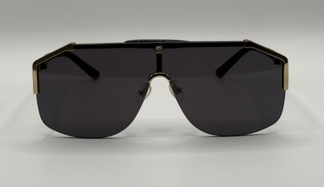 New Gucci GG0291S Men’s Sunglasses Oversized Aviator Black Gold Metal Frame