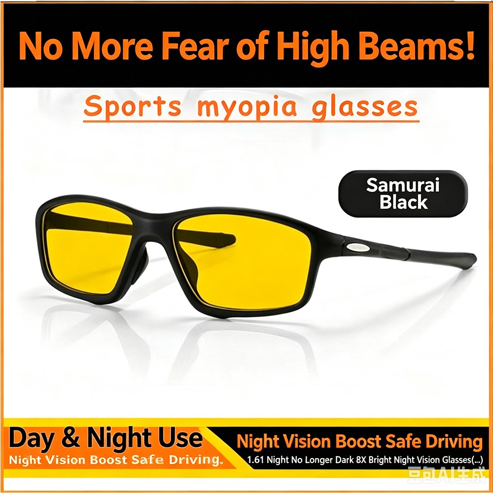 4Pack Night Vision Tinted Myopia Glasses Square Frame For Men Women0.5-4.0
