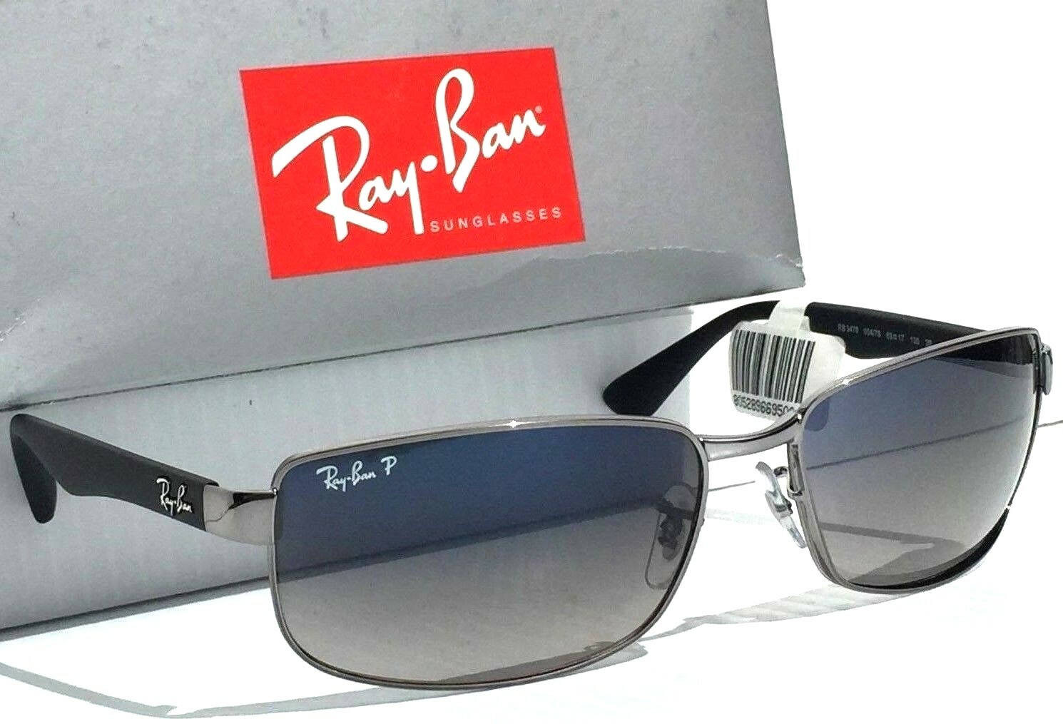 NEW* Ray Ban Gunmetal & Black w POLARIZED Grey Blue Lens Sunglass RB 3478 004