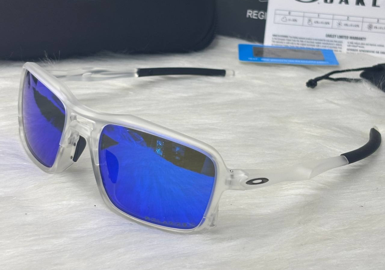 NWB Oakley Triggerman Sunglasses Matte Clear Frame Prizm Polarized Blue Lenses
