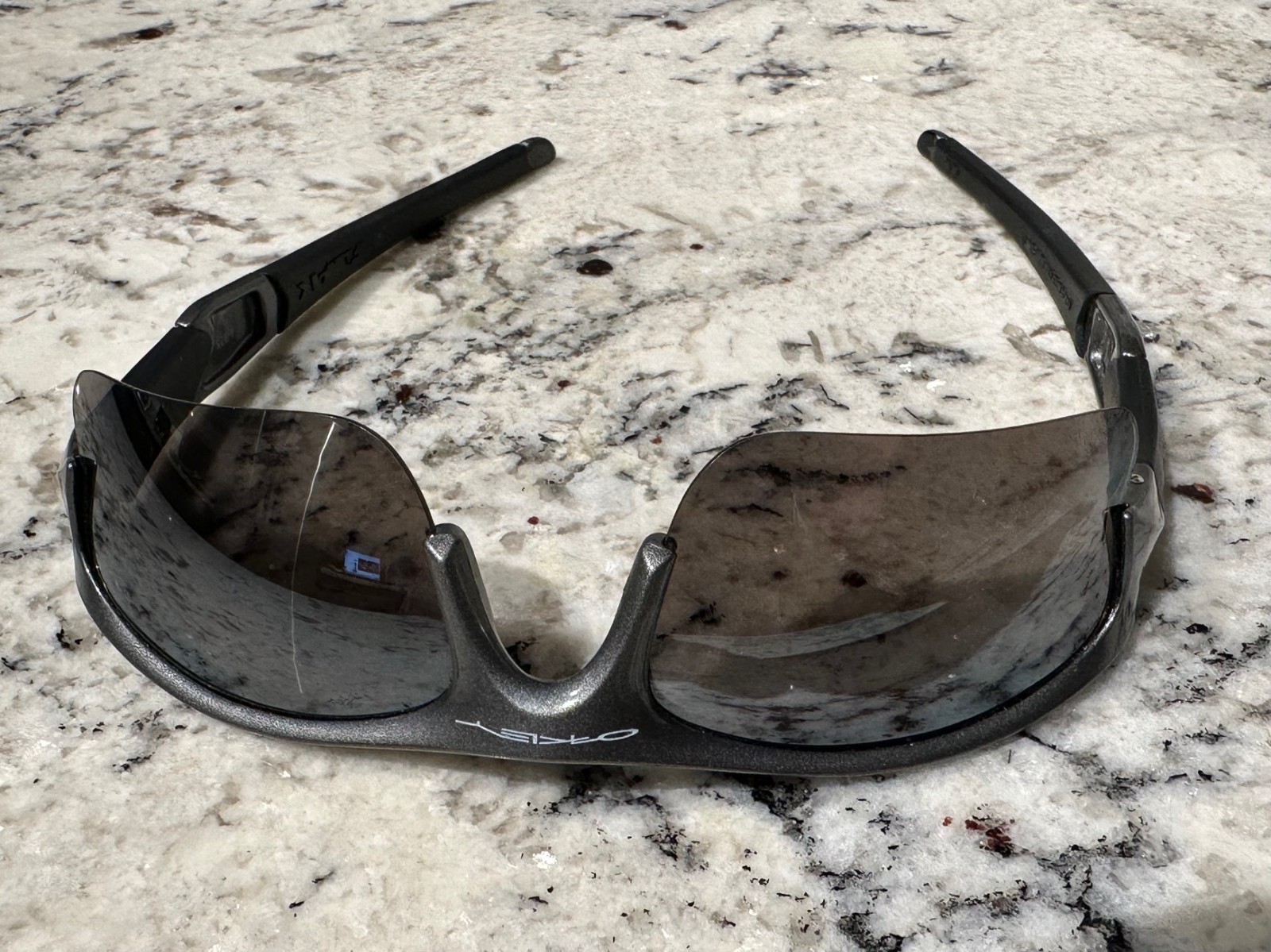 OAKLEY Flak Half Rim Wrap Sunglasses Silver Frame A-975 Made in USA No Pads/Case