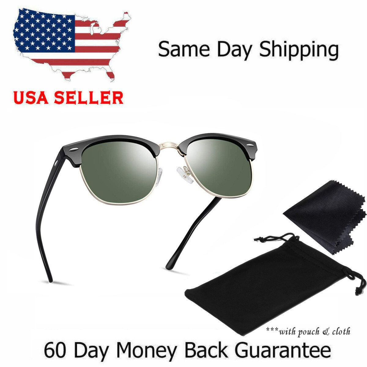 Retro Vintage Polarized Sunglasses Mens UV400 Half Metal Frame ClubSunglassesUSA