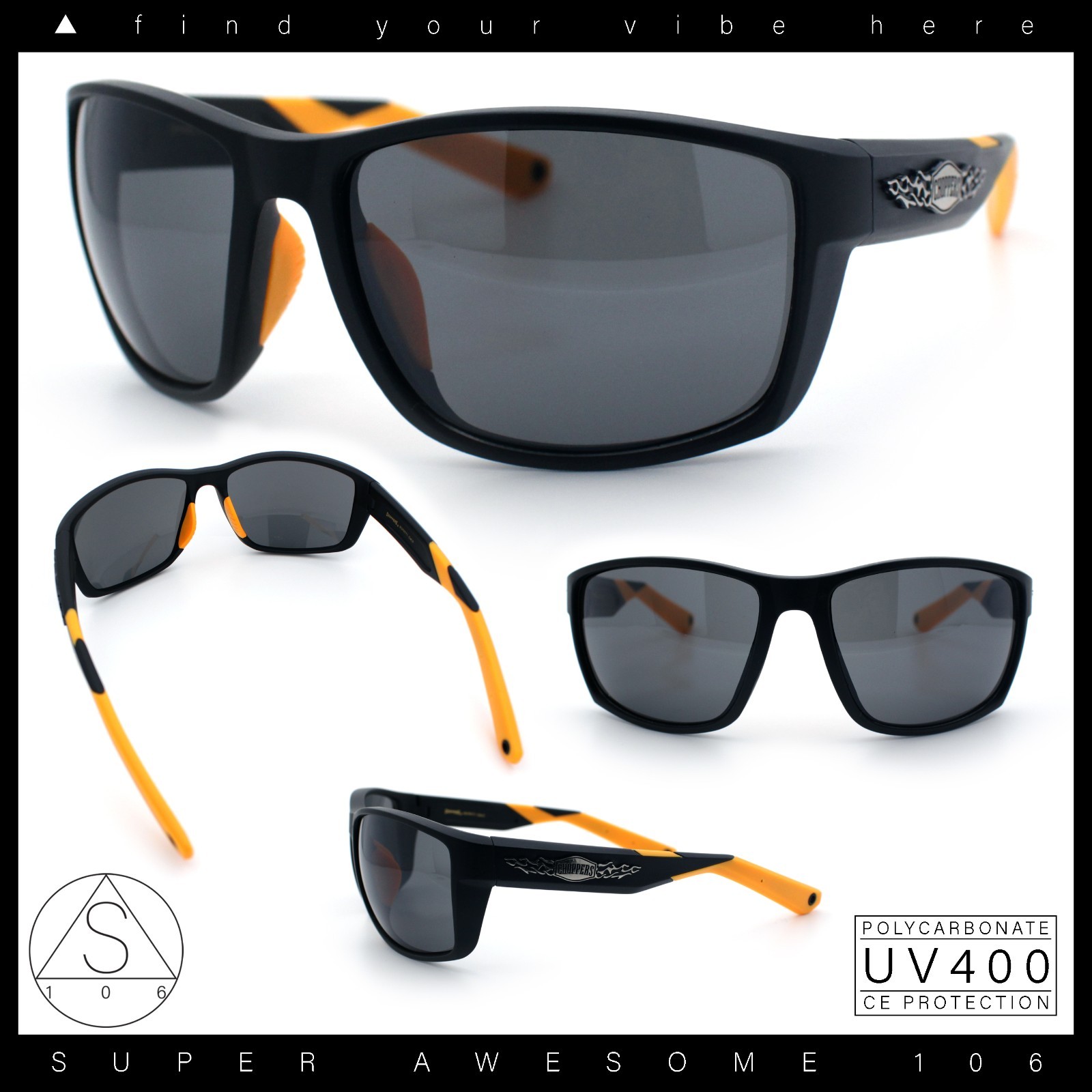 Choppers Wrap Sunglasses Men UV400 Lightweight Sport Fit Biker Wraparound Shades