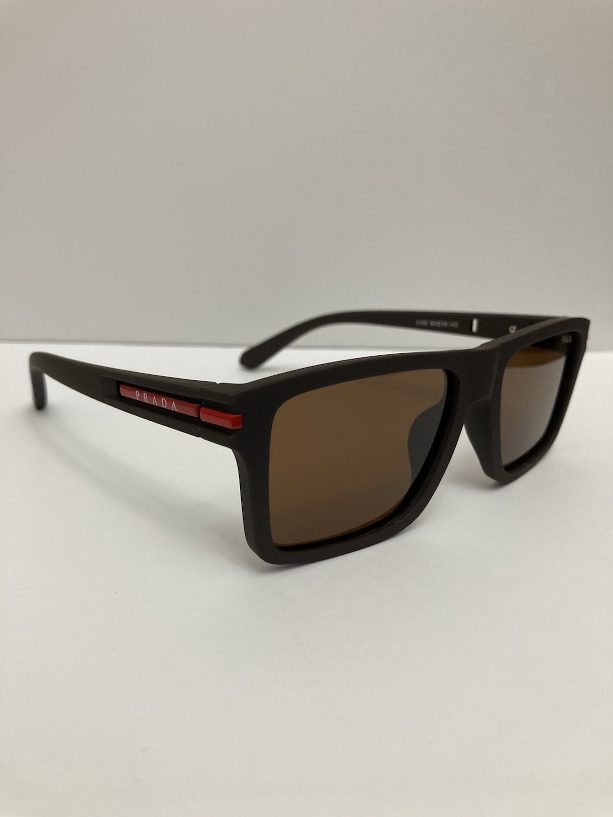 PRADA Men’s Rectangle Sunglasses Black Plastic Frame Brown Tinted Lenses 5100