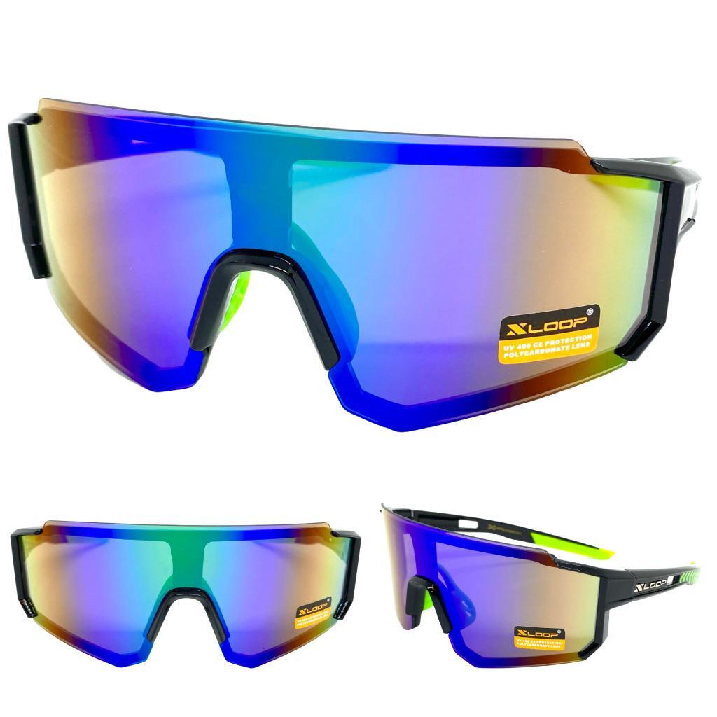 Oversized RETRO SPORTS WRAP AROUND Shield Cycling SUN GLASSES Large Black Frame