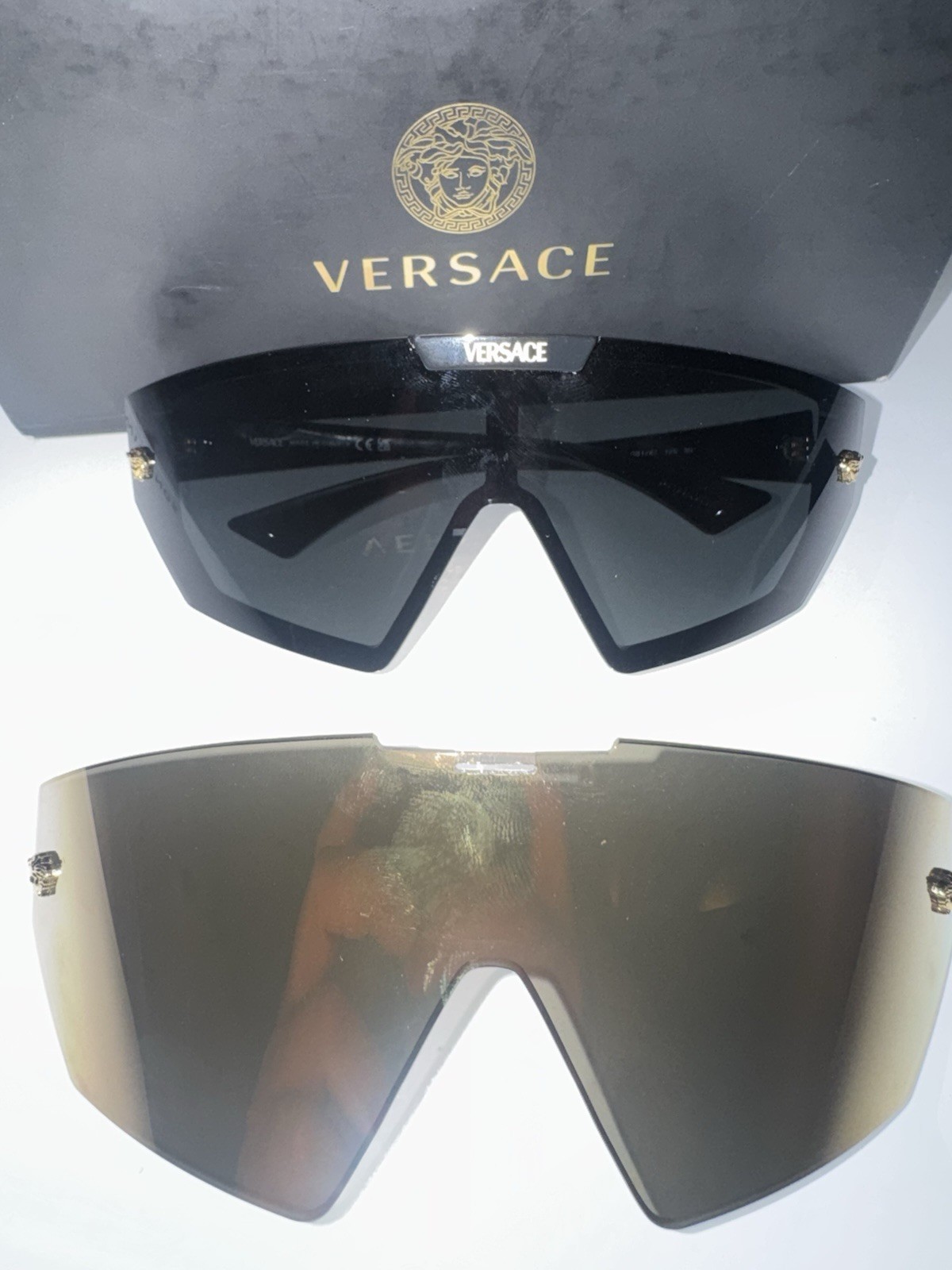Versace Men’s Lightweight Wrap Sunglasses Black Frame Gray Tinted Lenses
