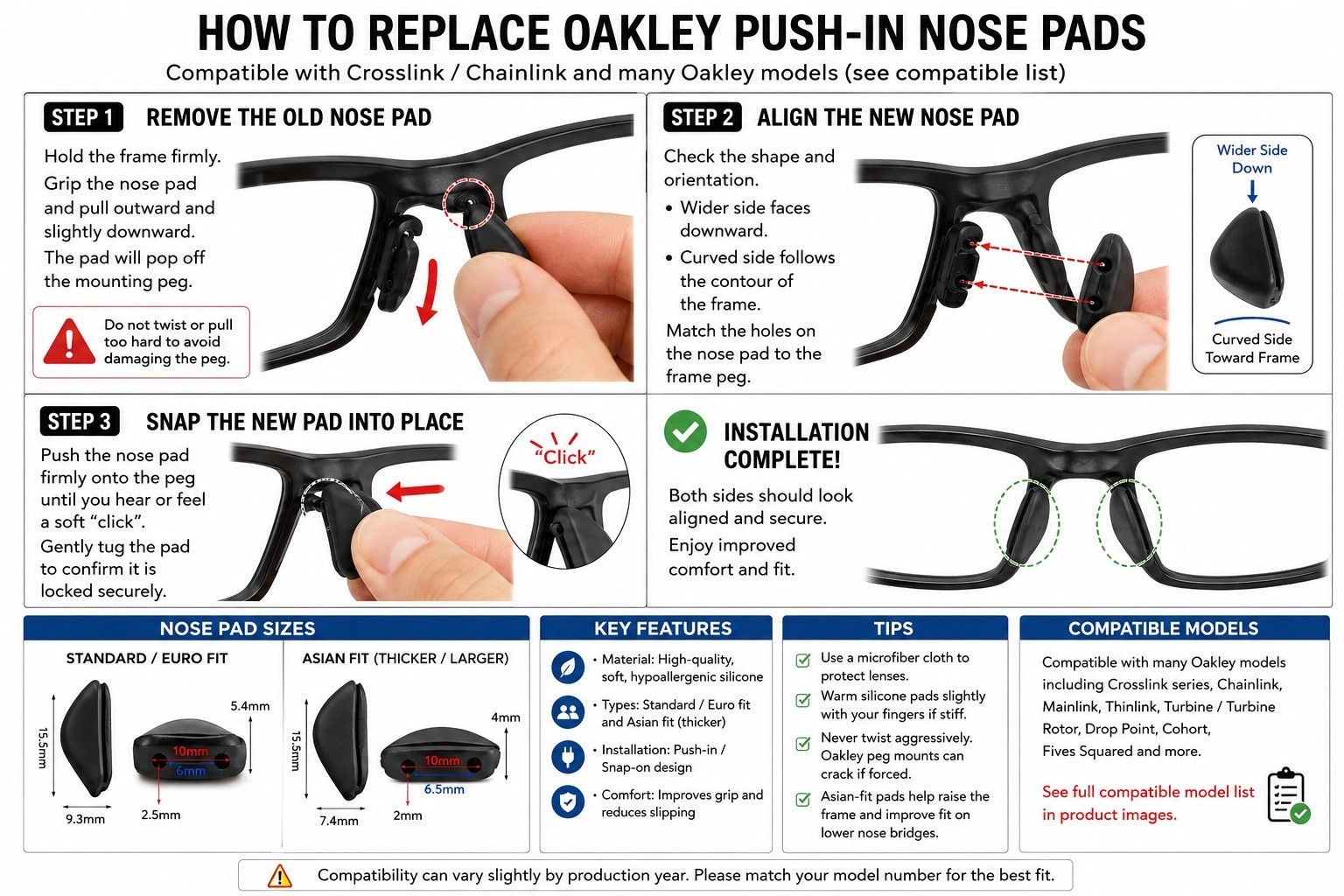 Nose Pad For-Oakley Triggerman,StraightChainlink,Turbine,Pit Bull,Crosslink Lens
