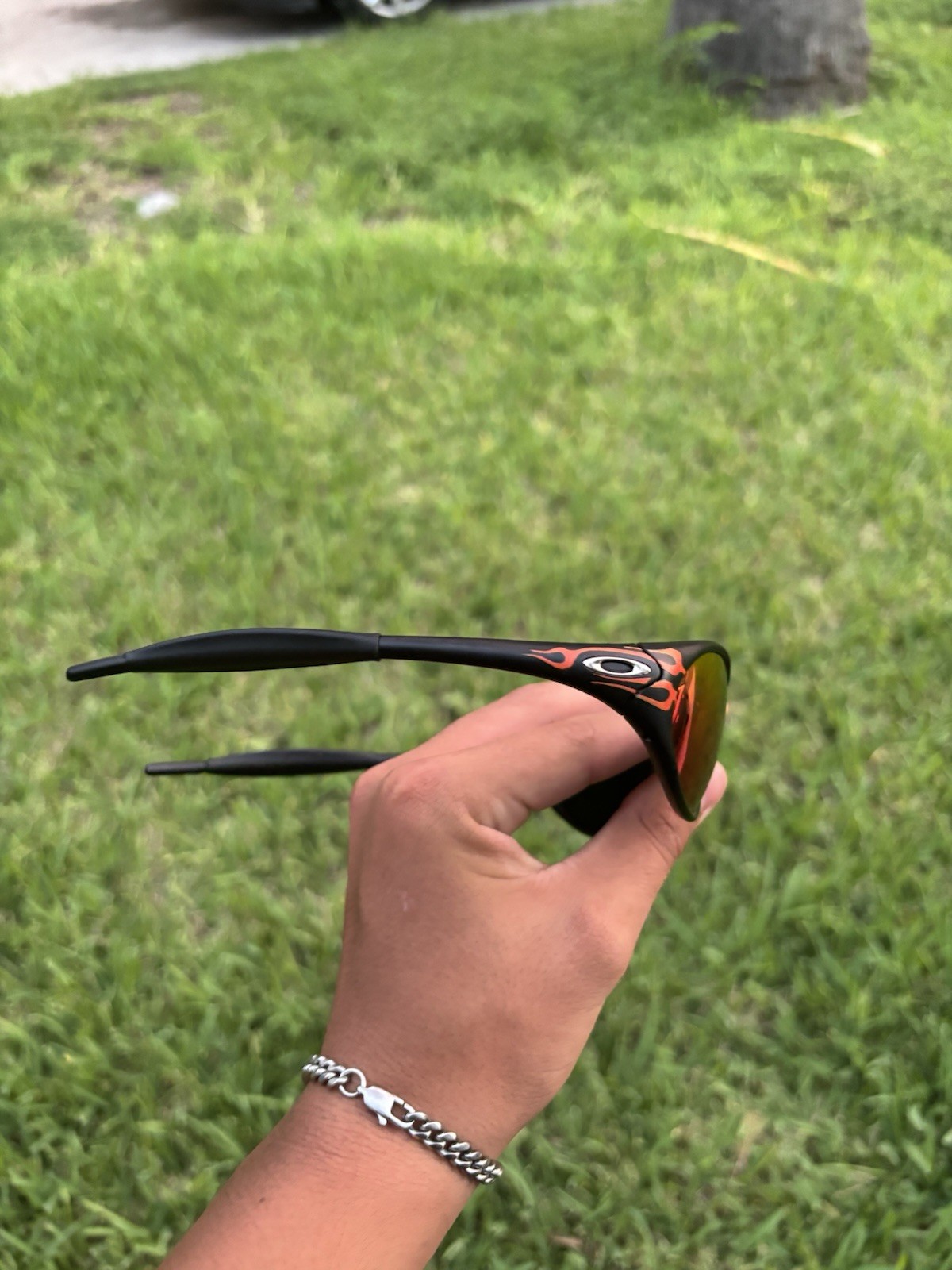 Vintage Oakley x Brain Dead Eye Jacket Matte Black Red Flame Y2K Sunglasses