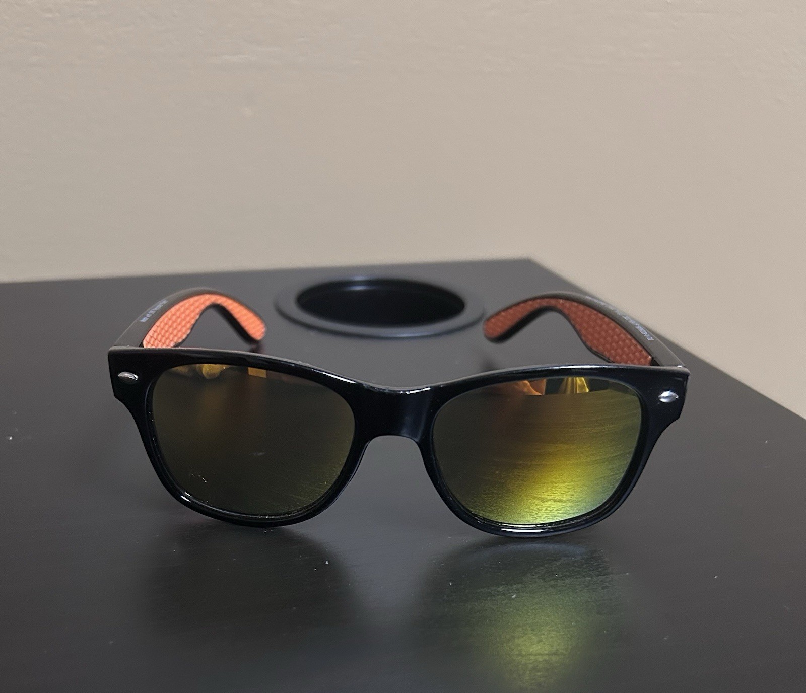 Kids Black Wayfarer Style Sunglasses Amber Orange Tinted Lenses