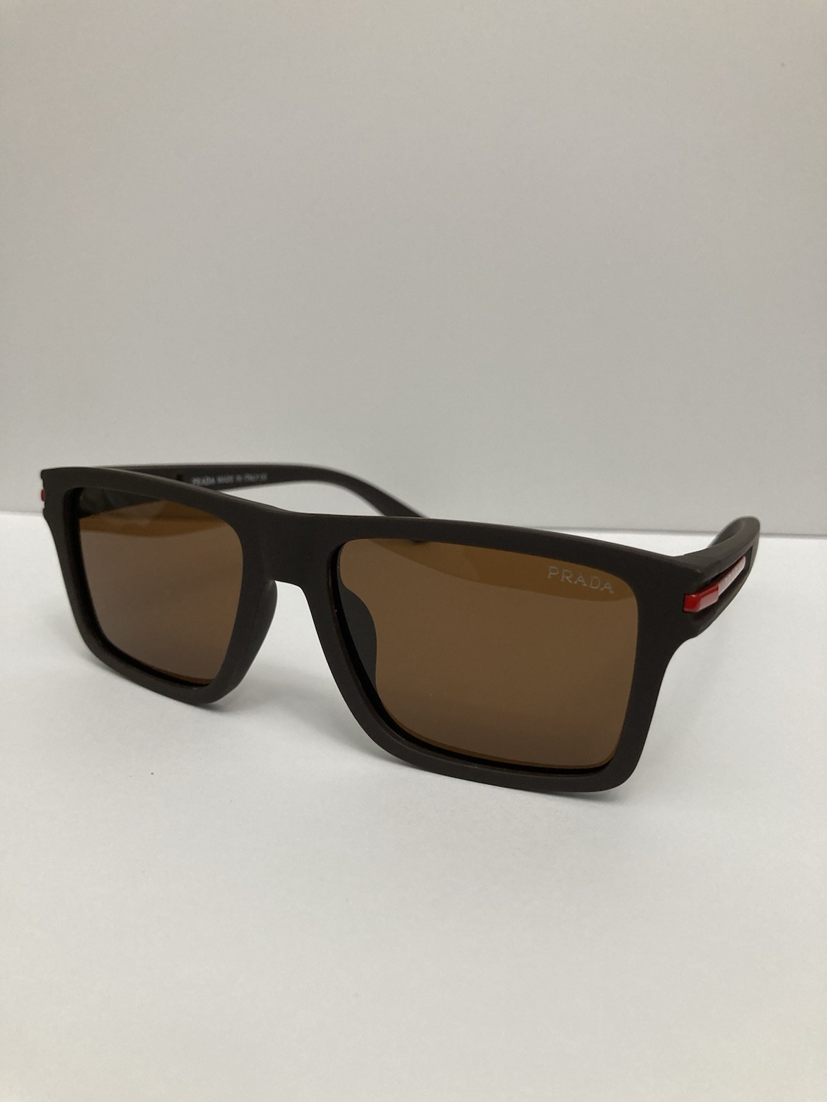 PRADA Men’s Rectangle Sunglasses Black Plastic Frame Brown Tinted Lenses 5100