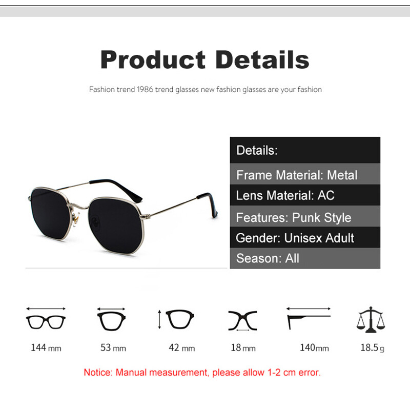 Retro Hipster Sunglasses Men Women Geometric Square Vintage Metal Frame Glasses