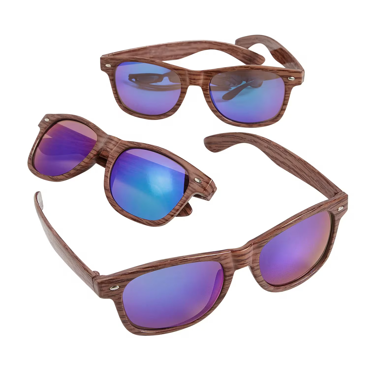 5 3/4″ Adults Wood Print Plastic Nomad Sunglasses – 12 Pc.