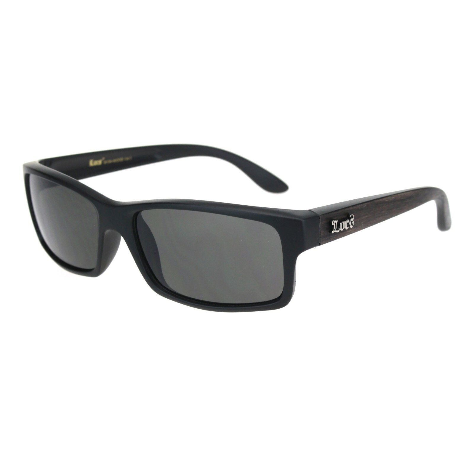 Locs Sunglasses Mens Matte Black Rectangular Wood Textured Temple UV 400