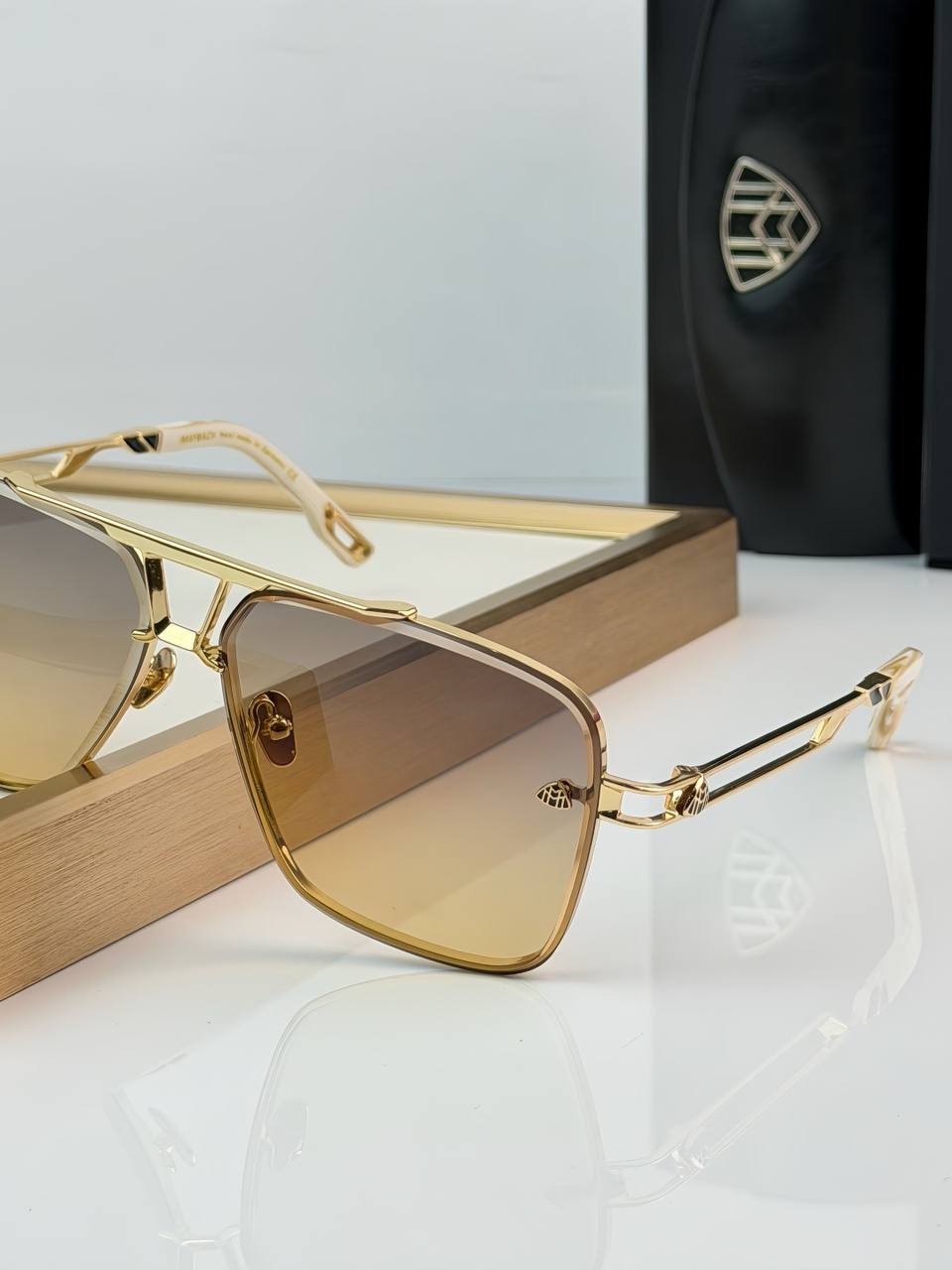 Maybach Luxury Square Aviator Sunglasses Gold Brown Gradient Metal Frame