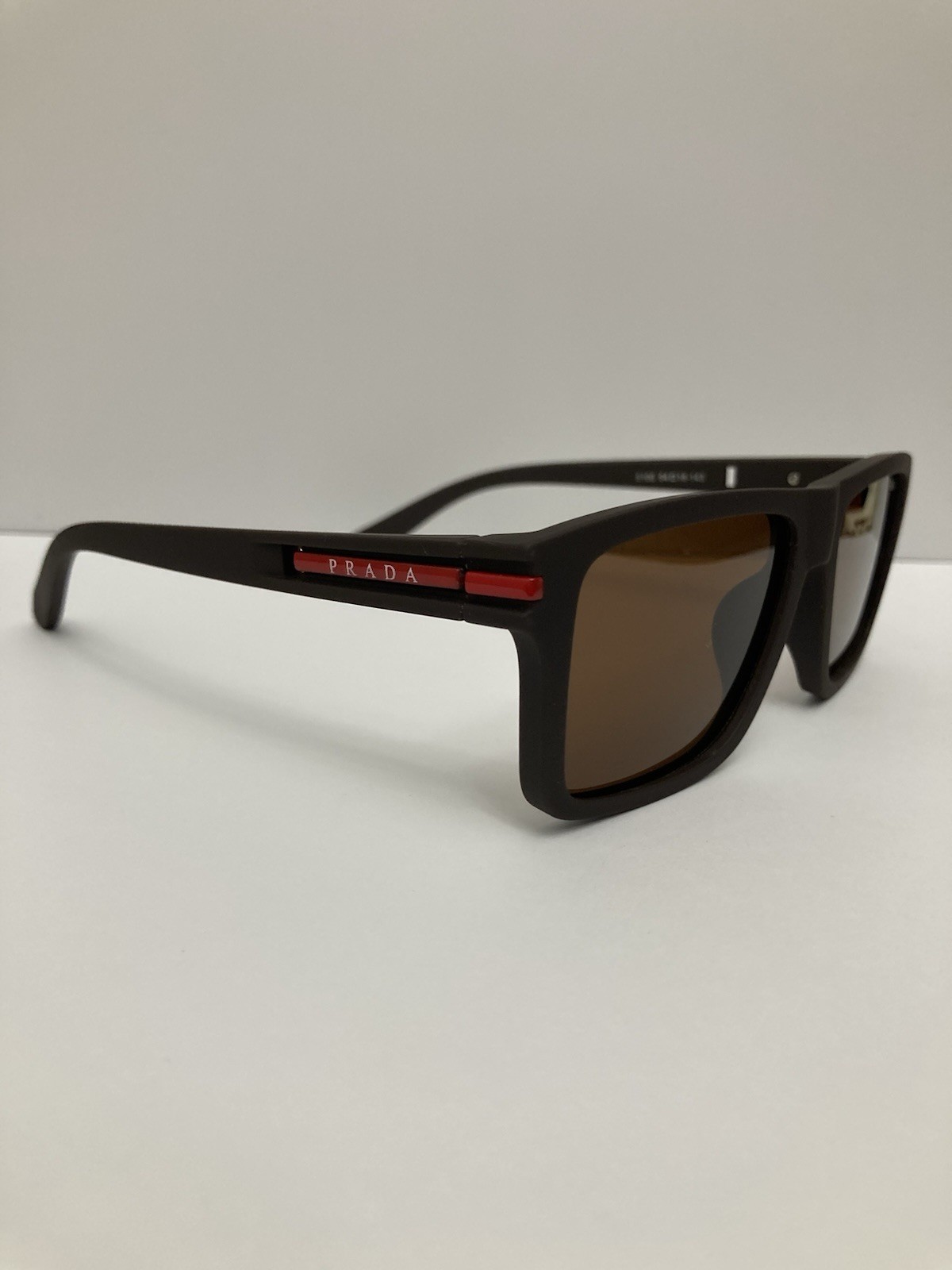 PRADA Men’s Rectangle Sunglasses Black Plastic Frame Brown Tinted Lenses 5100