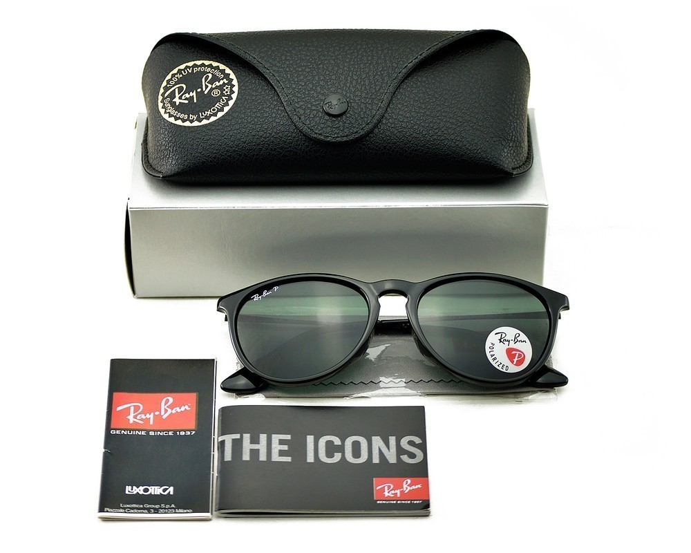 Ray-Ban Sunglasses RB4171 Erika Black Frame Polarized Green Lens 54mm for Women