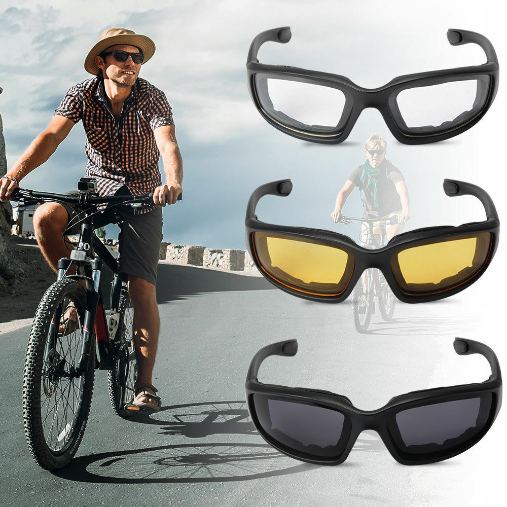3 Pair Chopper Riding Motorcycle Glasses Clear Smoke Yellow, Padded, Comfortable