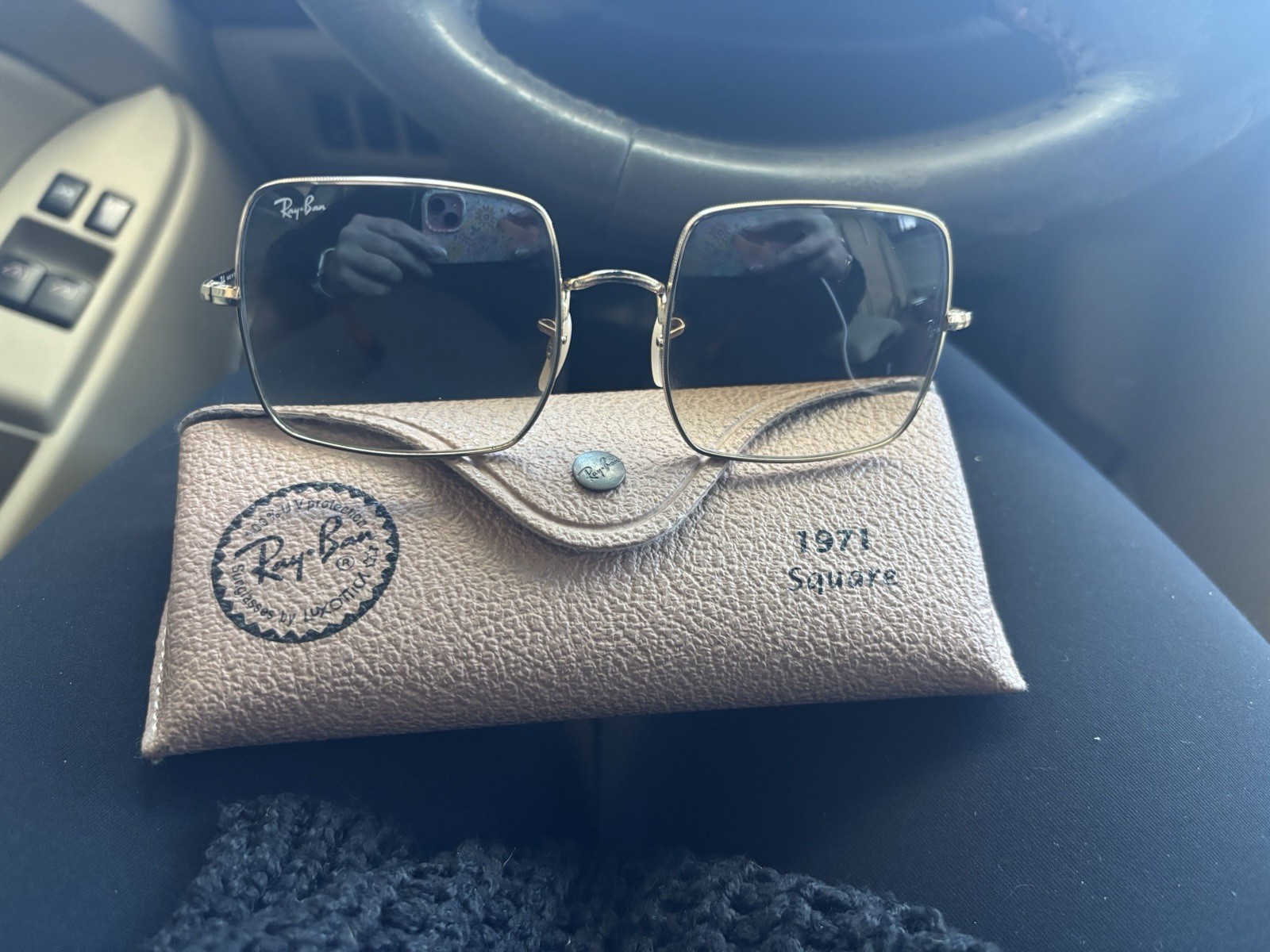 Ray-Ban Square 1971 Classic Sunglasses – Polished Gold Frame with Light Brown…