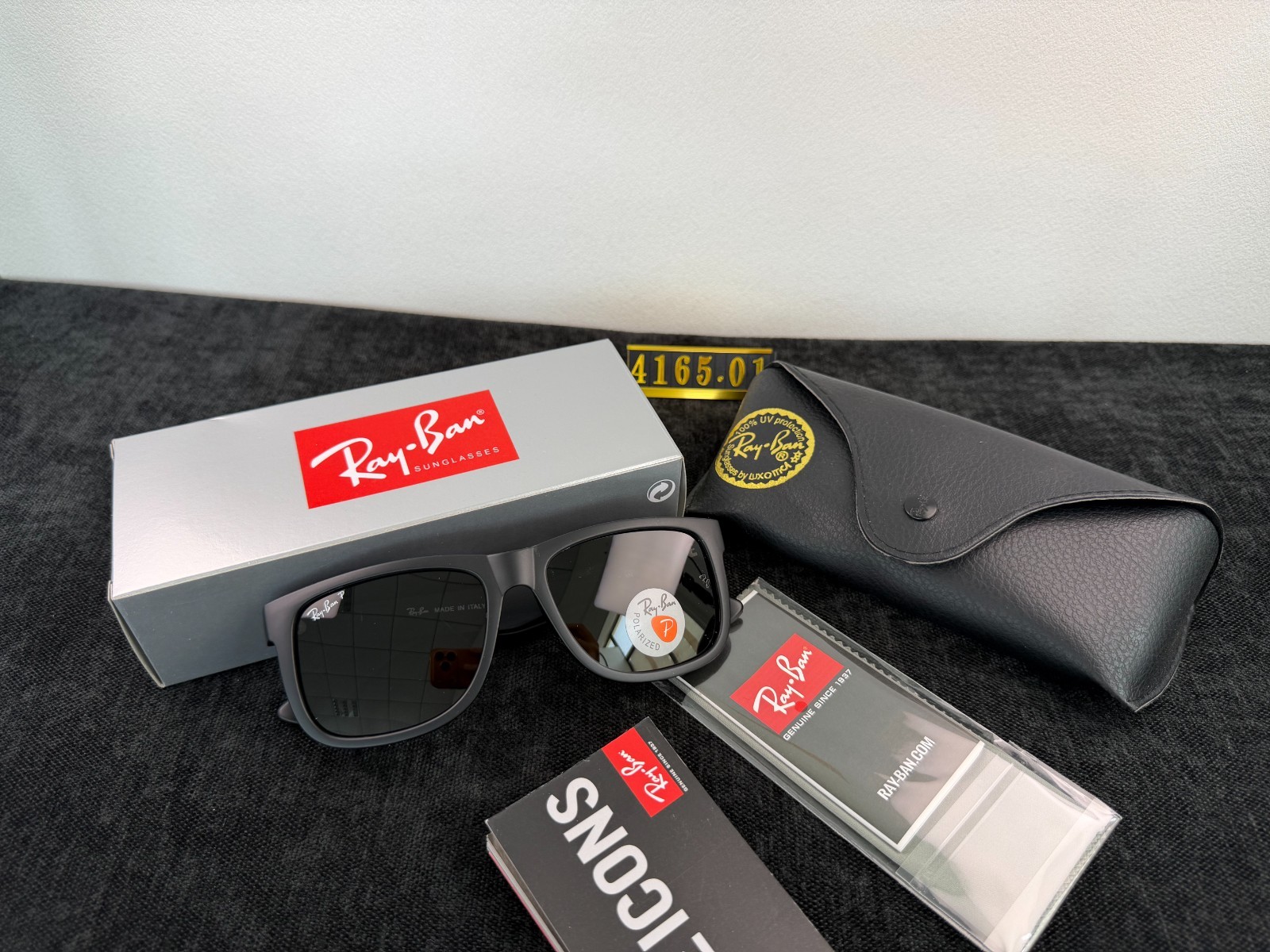 RAY-BAN RB4165 Justin Sunglasses Black Frame Polarized Grey Lens