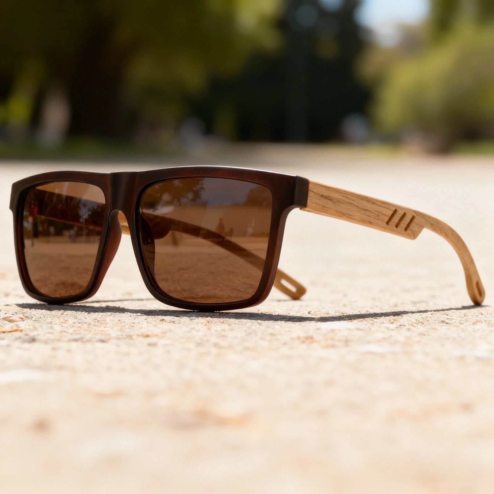 Square Wood Grain Sunglasses UV400 Spring Hinge Unisex Driving Travel Hiking