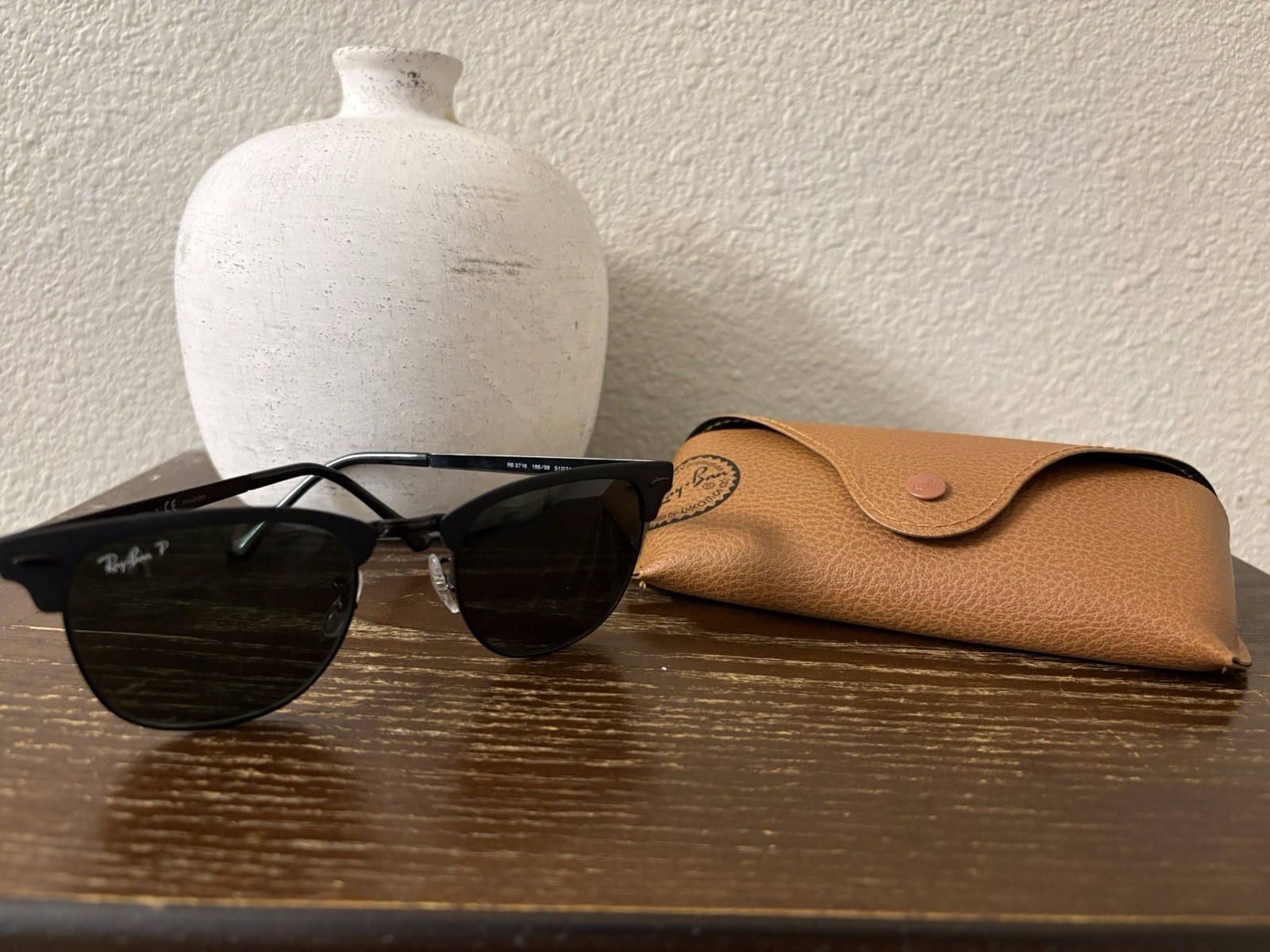 Ray-Ban RB3716 Clubmaster Polarized Sunglasses Black Metal Frame 145mm