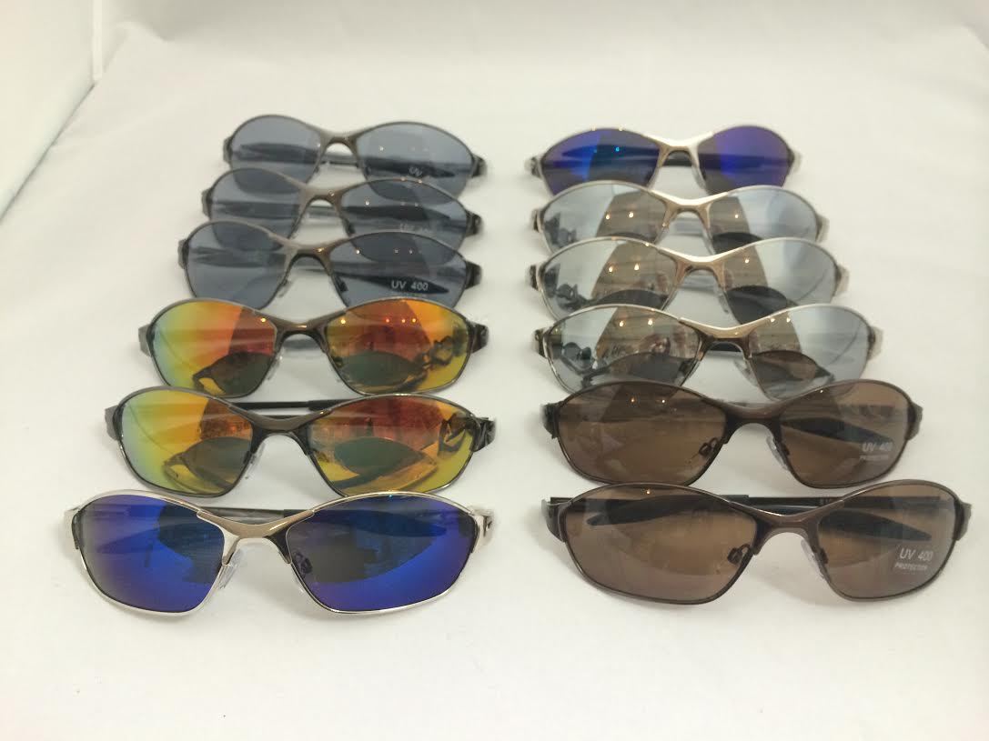 E1040 METAL SPORTS SUNGLASSES DIFFERENT COLOR MIRRORED LENS Wholesale 12 Pair