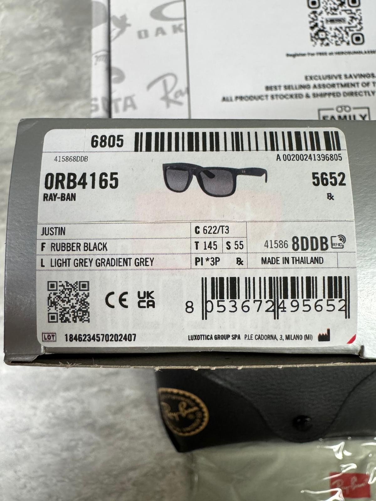 RAY BAN | NEW |JUSTIN MEDIUM | 4165 622 – T3 | 55 | RUBBER BLACK | GRADIENT GREY