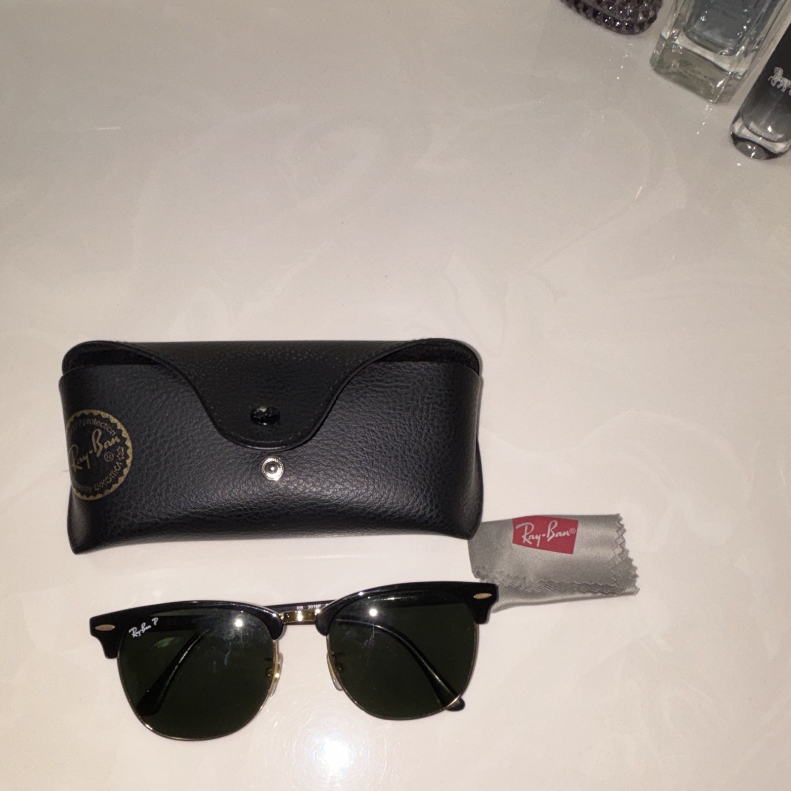 Ray-Ban Browline Sunglasses Black Frame Green Tinted Glass Lenses w/ Case