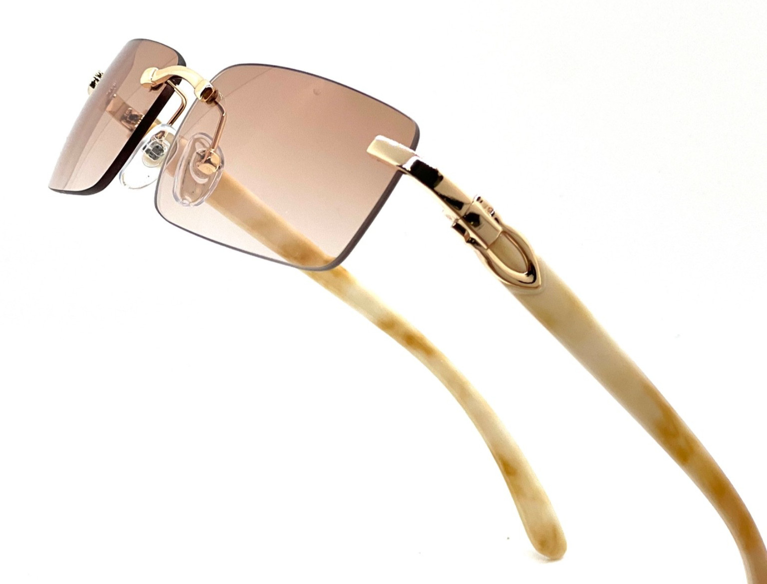 Men’s Vintage Gold Frame Rimless Hip Hop Black Woodgrain Clear Lens Glasses