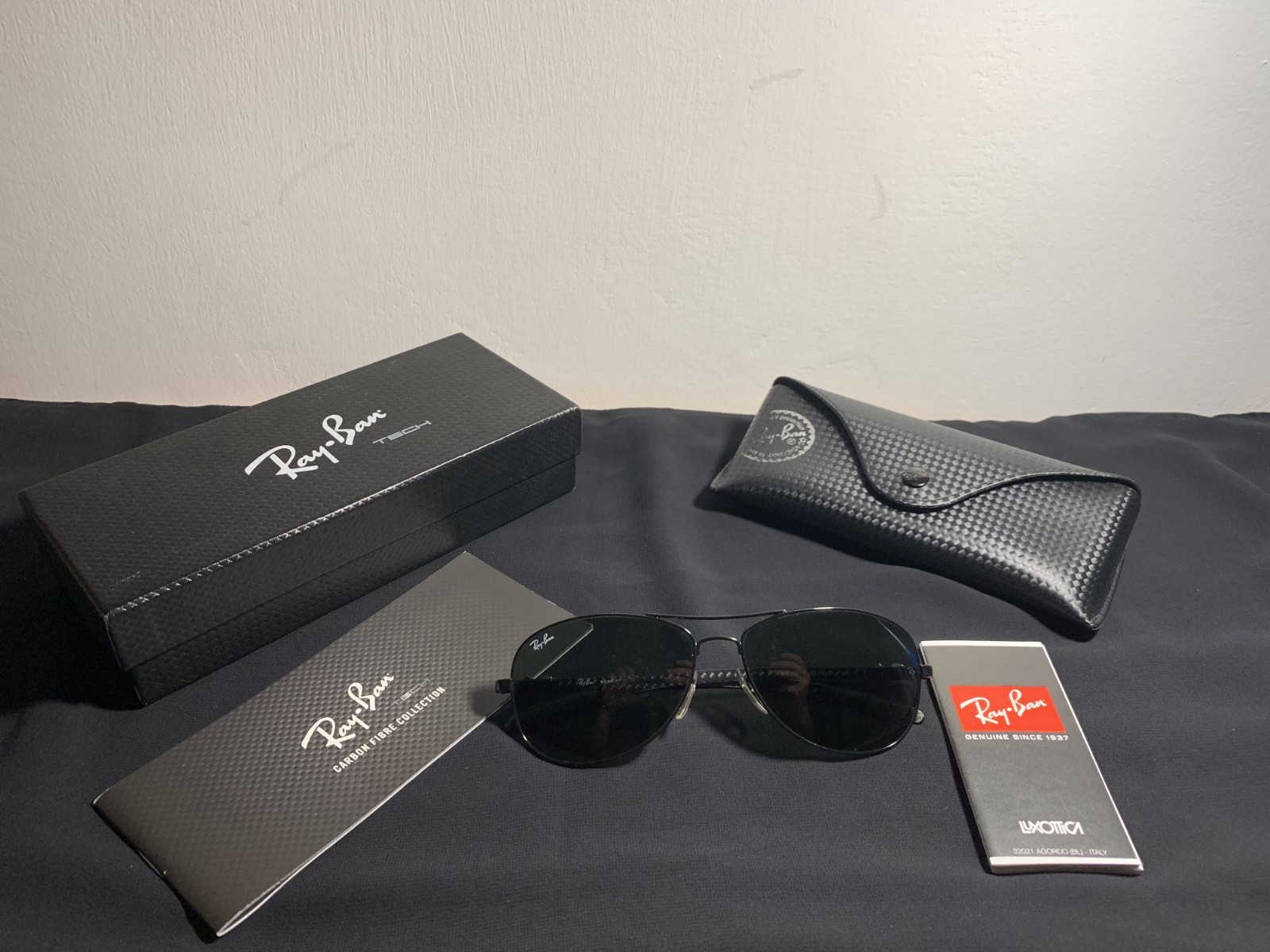 Authentic Ray-Ban RB8313 Aviator Carbon Fibre Polarized G-15 Green 61-13