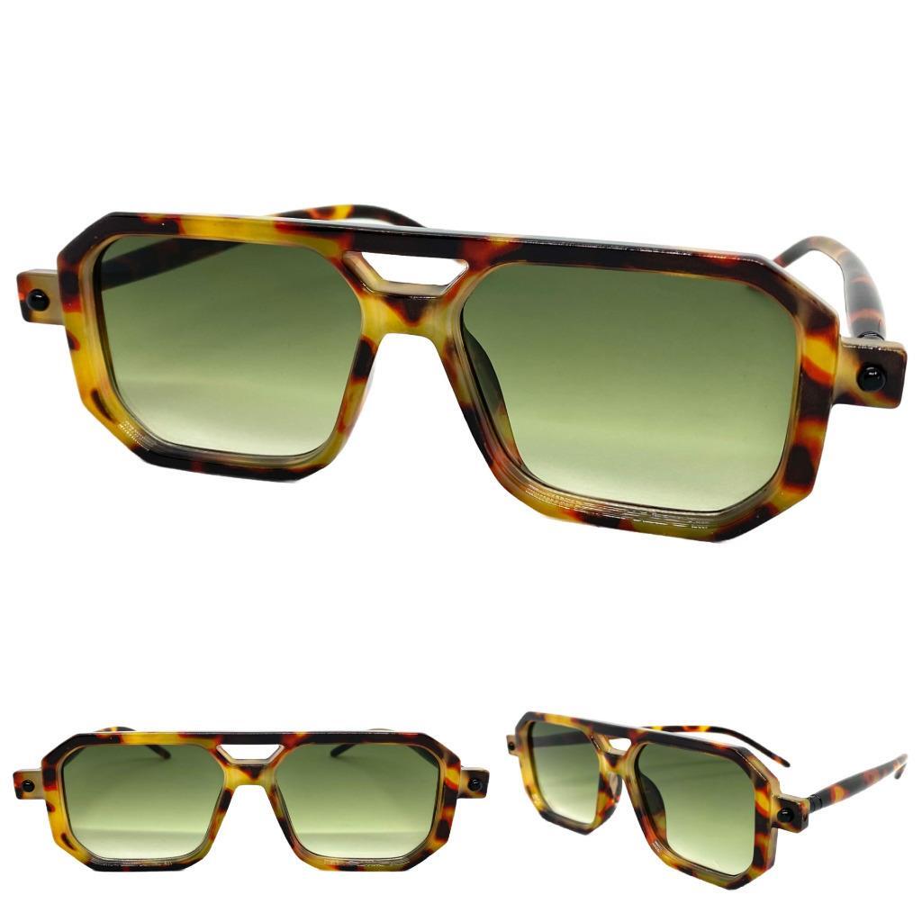 Men’s or Women Classic Vintage Retro SUNGLASSES Square Tortoise Frame Green Lens