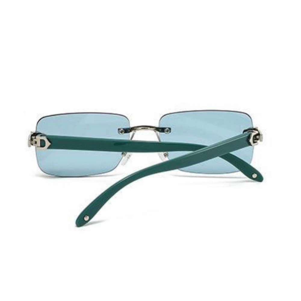 Mens Leopard Head Turquoise Tint Rimless Gold Frame Hip Hop Buffs Sunglasses