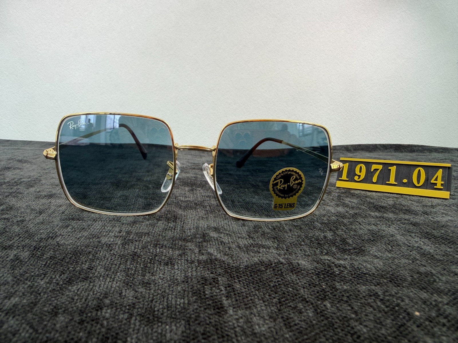 Ray-Ban RB1971 Square Sunglasses, Gold Frame, Blue Gradient G-15 Lens
