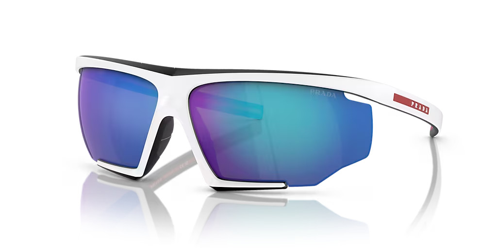 Prada Sunglasses PS07YS 15K08R White Frame / Blue Mirror Lens 76mm NEW