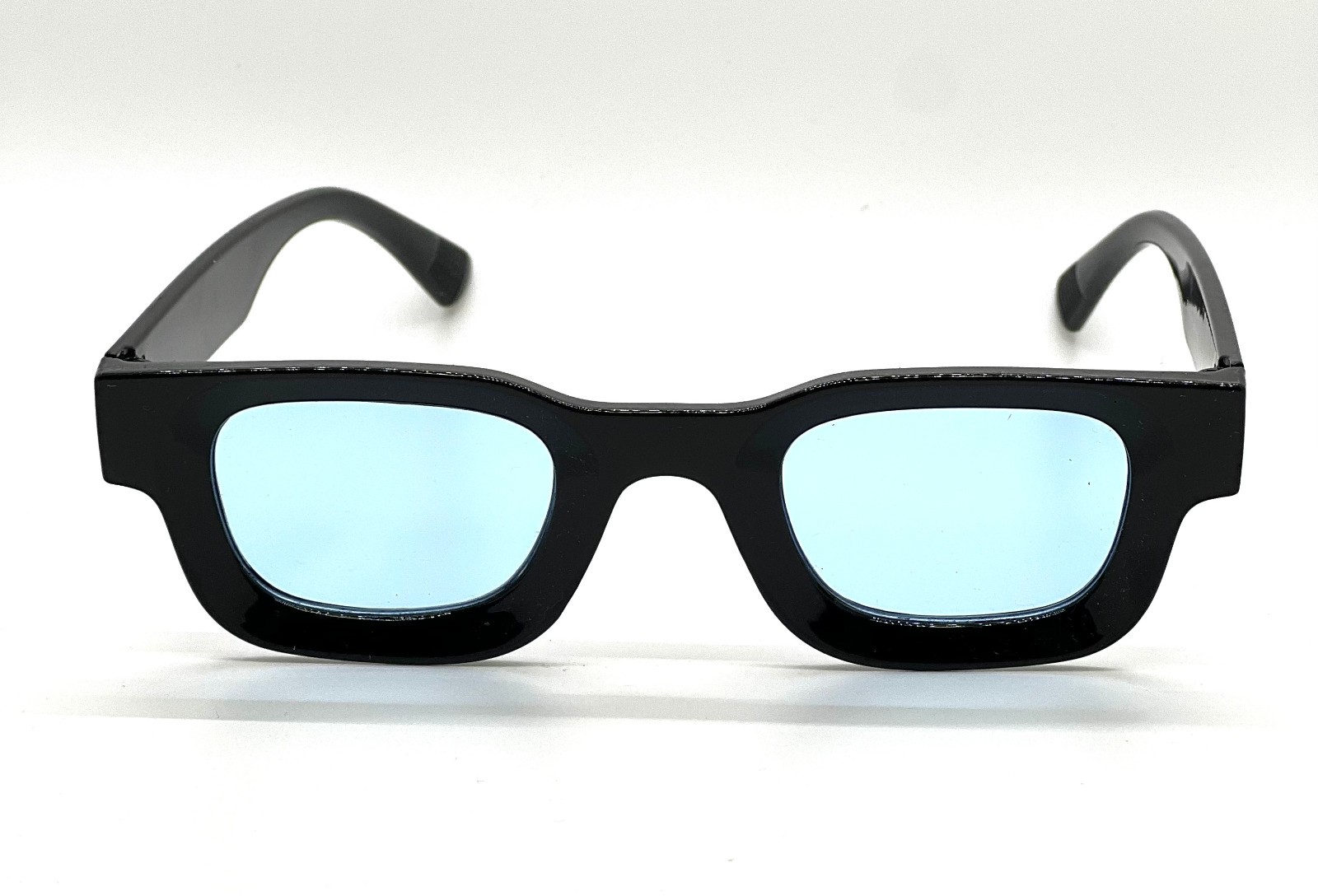 Men’s Sunglasses Square UV 400 Protection Black Frame Blue Lens Rapper Luxury
