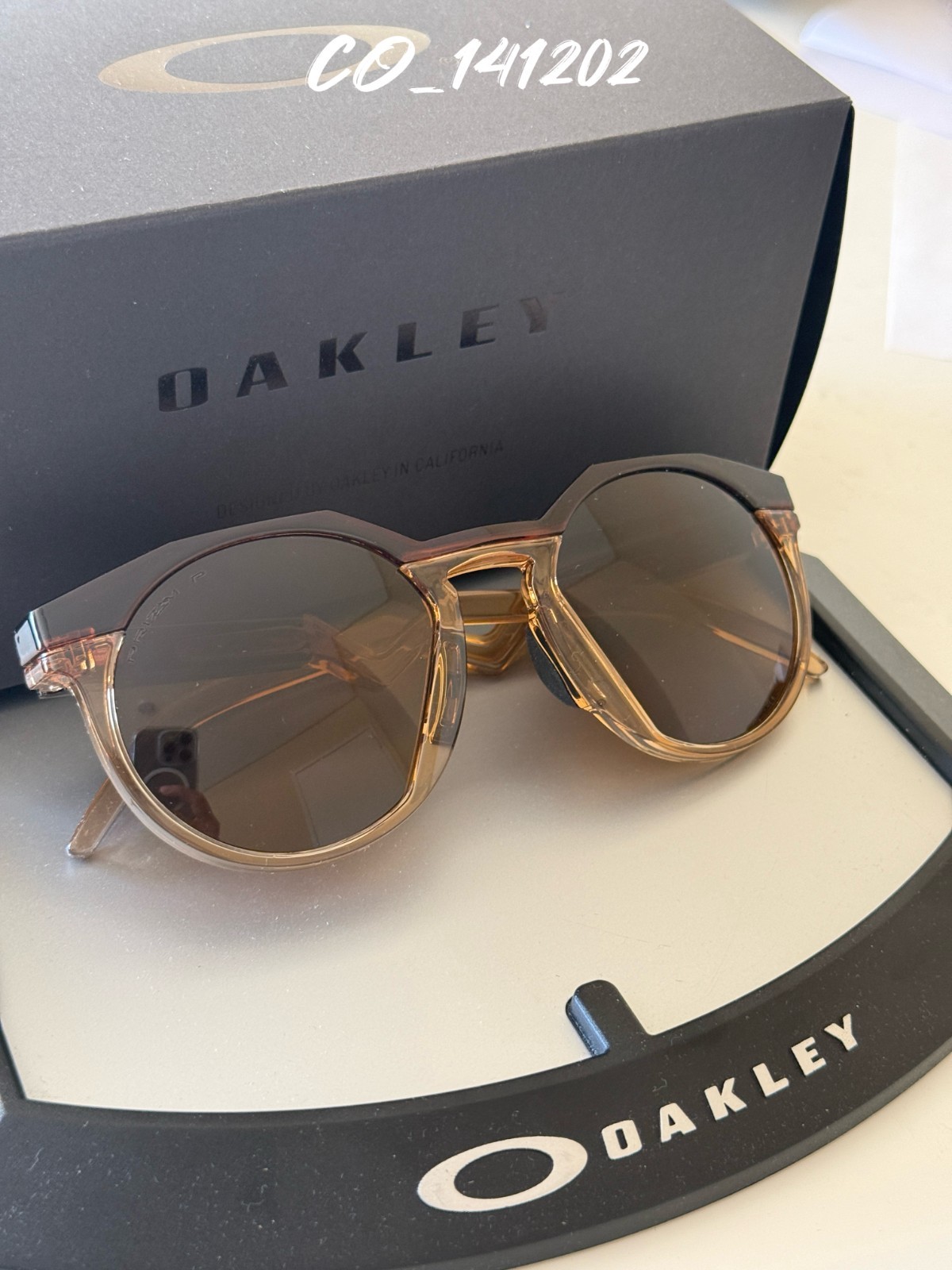 Oakley HSTN Sunglasses Dark Amber Frame Prizm Brown Gold Lens HSB