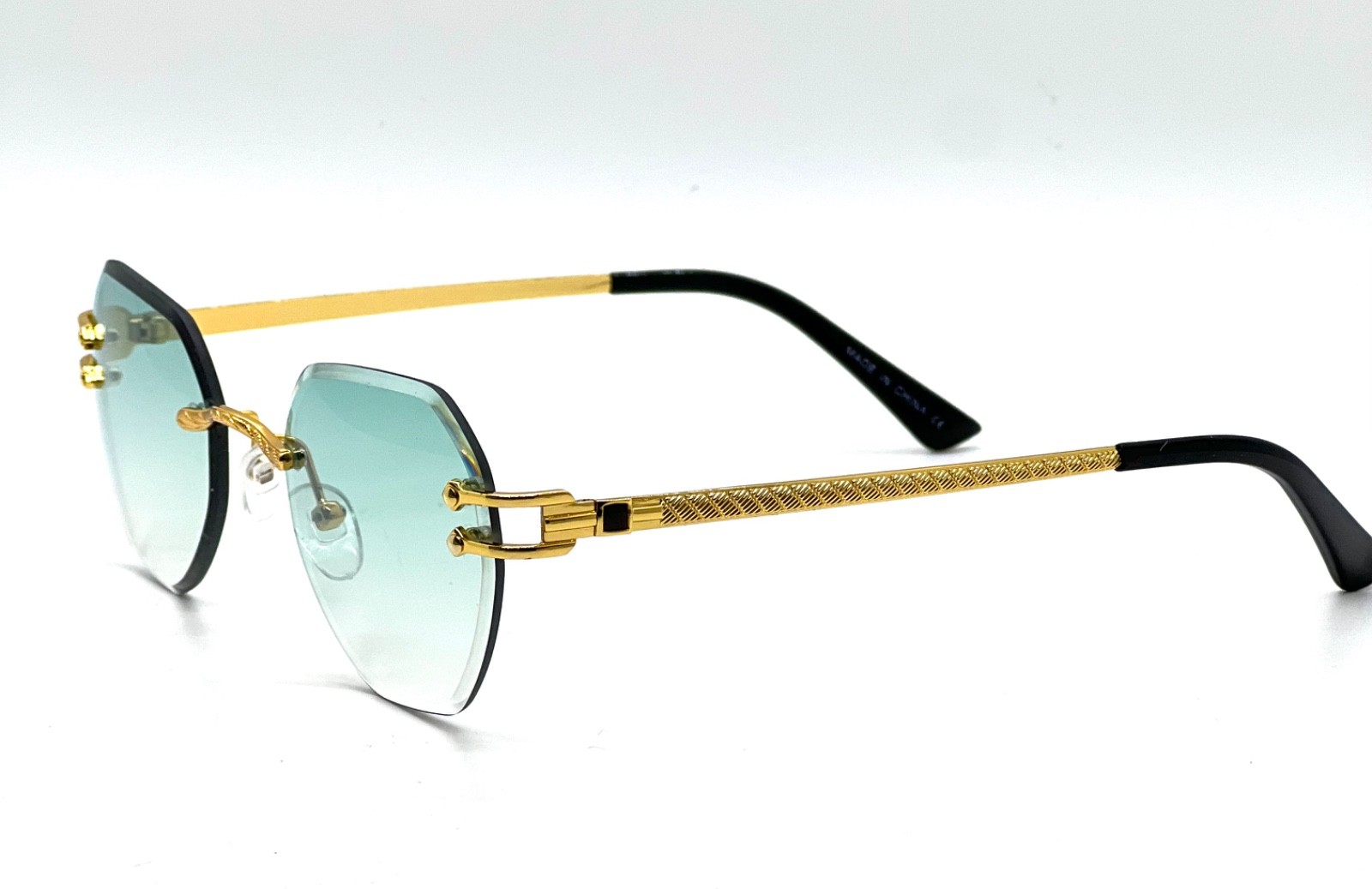 Men’s CLASSY Elegant Modern Retro SUN GLASSES Gold Frame green Lens Frameless
