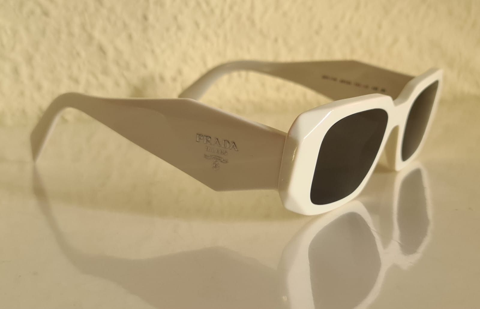 Prada Symbole SPR17W White Acetate Sunglasses Oversized Grey Lenses 49-20-145