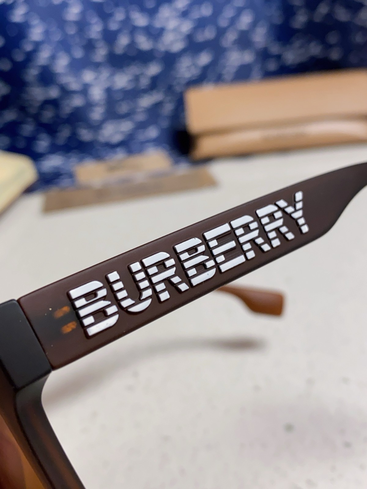 Burberry BE4388 Logo Print Temple Sunglasses Matte Tortoise Acetate 55‑18‑145