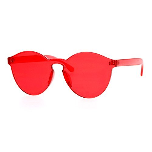 Rimless Flat Lens Sunglasses One Thick Translucent Round Lens Frame UV400