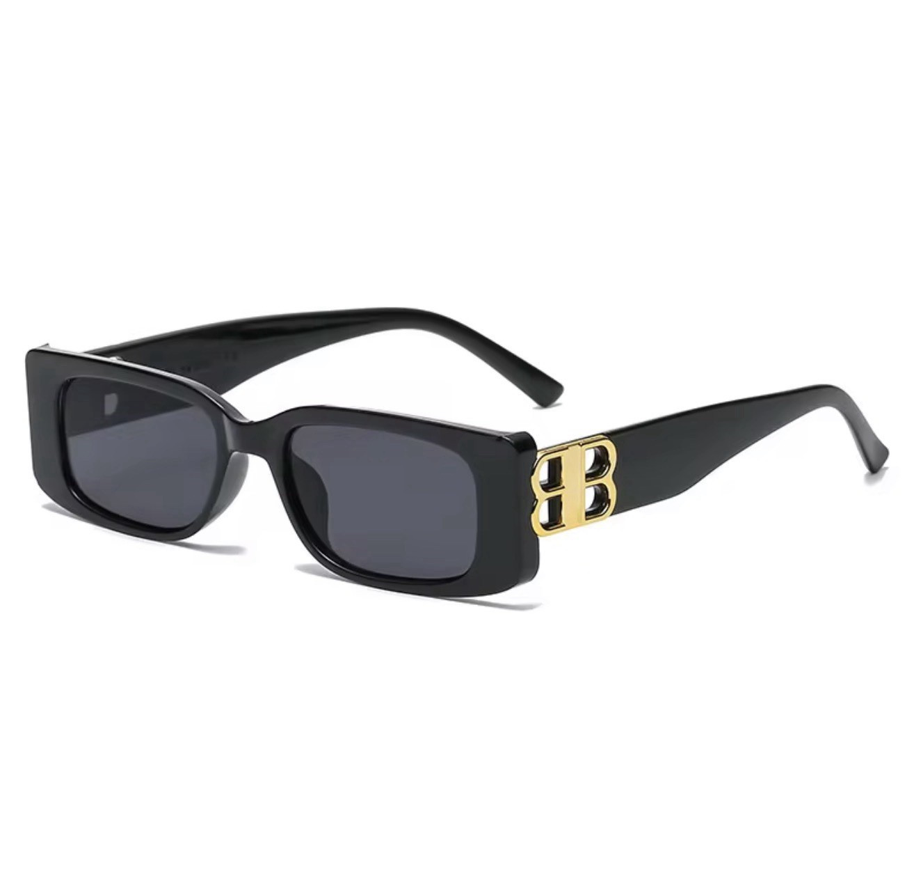 Balenciaga BB Logo Rectangular Sunglasses Black Plastic Frame Gray Lenses