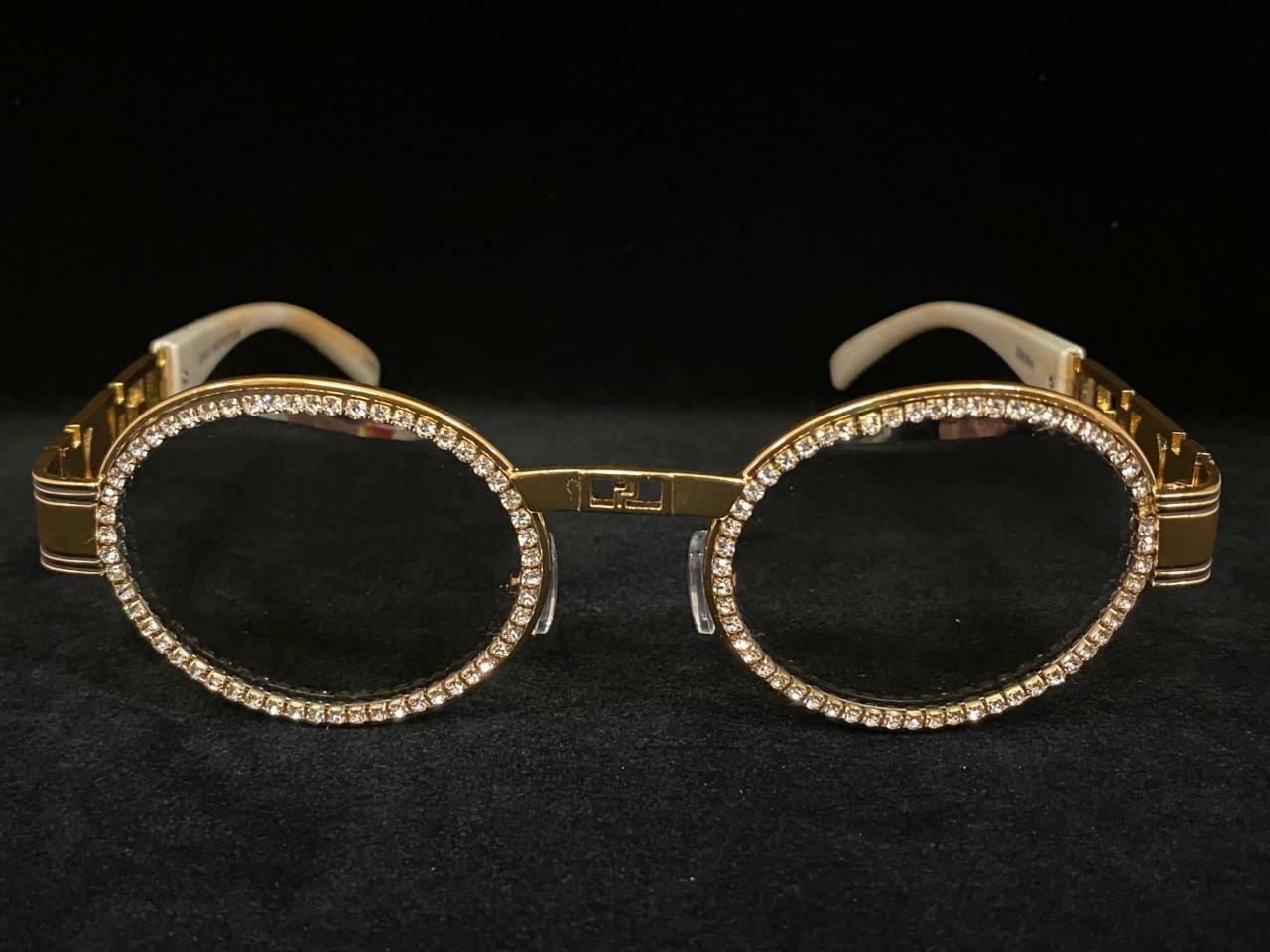Classy Elegant Retro Hip Hop Club Party SUN GLASSES Oval Bling Gold Marble Frame
