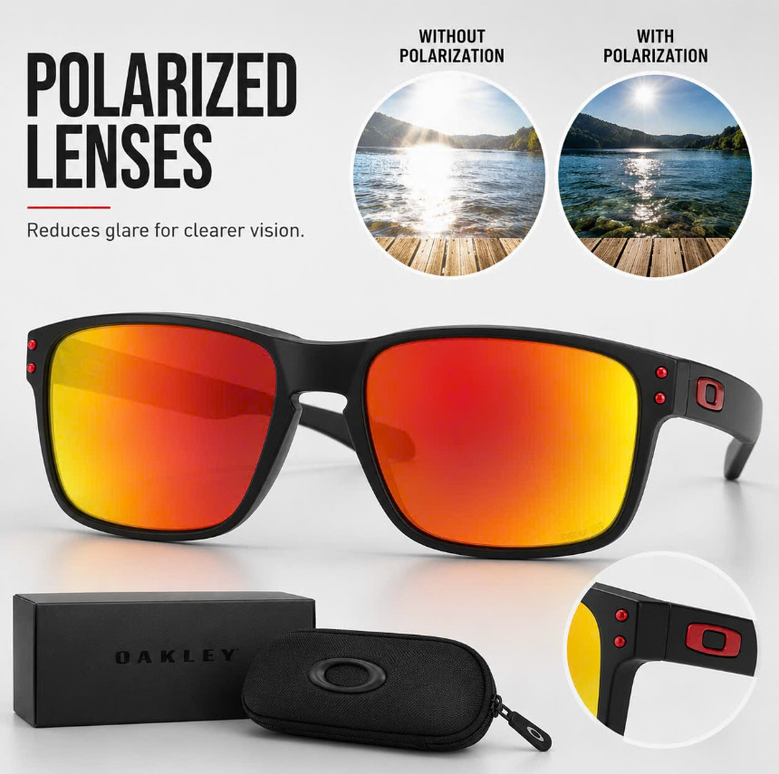 NEW Oakley Holbrook Polarized Sunglasses Black Frame Fire Lens HOT TREND