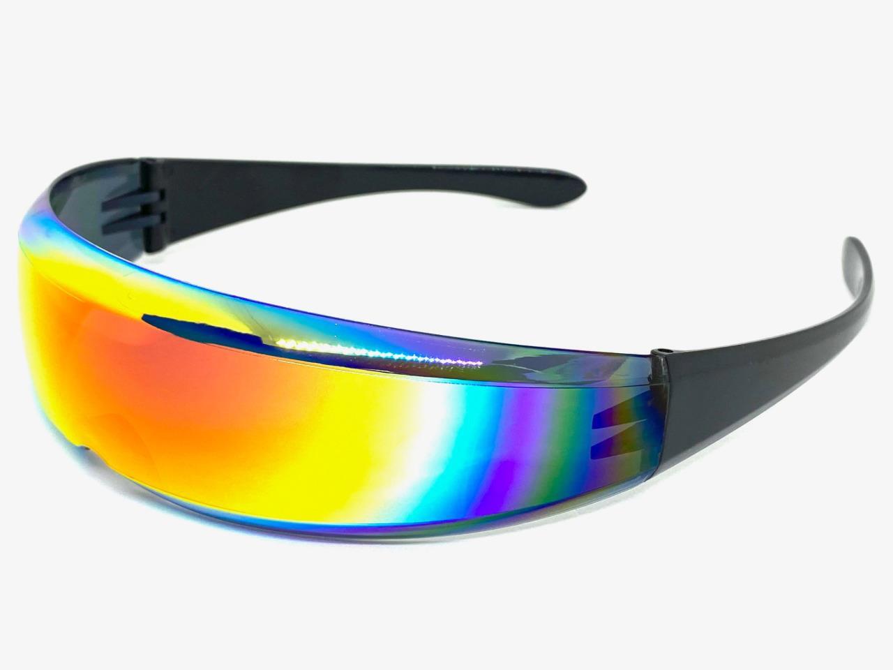 SPACE ROBOT PARTY RAVER COSTUME CYCLOPS FUTURISTIC SHIELD SUN GLASSES Gold Lens