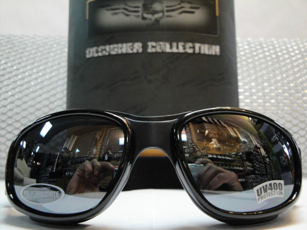 PADDED Biker MOTORCYCLE RIDING GLASSES GOGGLES With Strap Black Frame Dark Lens