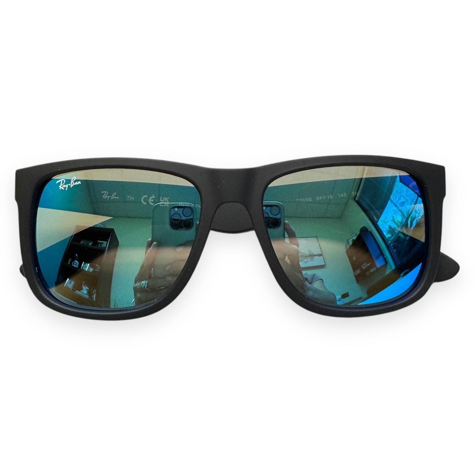 Ray-Ban Justin Sunglasses RB 4165 622/55 Matte Black Blue Mirror 54mm with Case