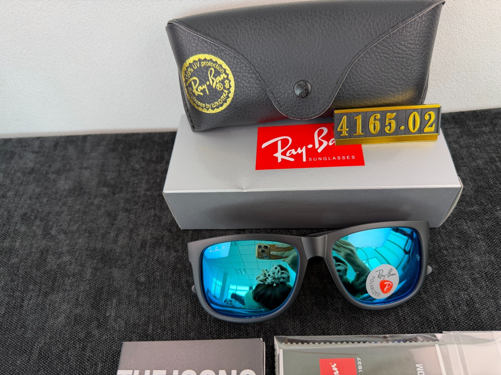 Ray-Ban RB4165 Sunglasses Matte Black Frame Polarized Blue Lens